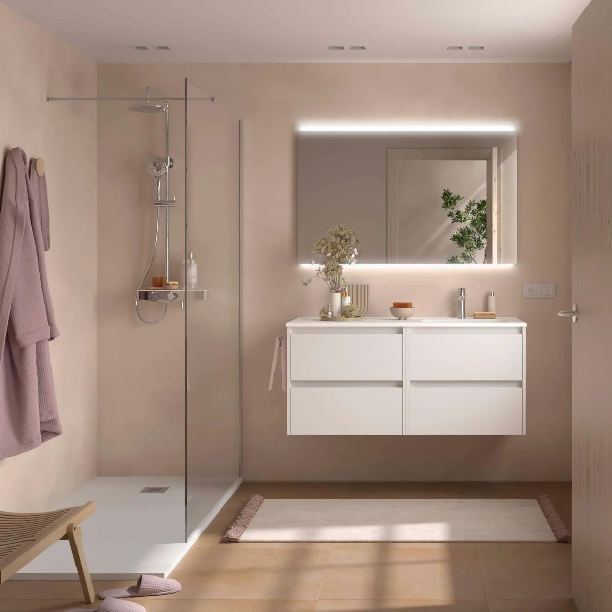 Conjunto de Baño NOJA 120 cm Salgar | 4 Cajones + Lavabo Desplazado
