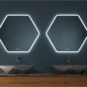 Espejo De Baño Hexagonal MARE 80x70 Cm | Anti-Vaho | Luz Led Perimetral | Colocación Reversible | 3 Tonos Luz | Ip44