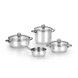 Batería de acero inoxidable sin antiadherente 7 Piezas Optima con tapa de cristal