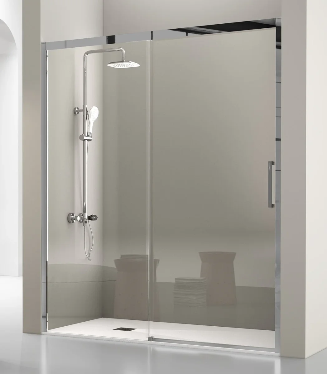 Mampara Ducha LUKA LK102 | Acero Inox | 1 Fijo + 1 Puerta Corredera | Opción de Lateral Fijo