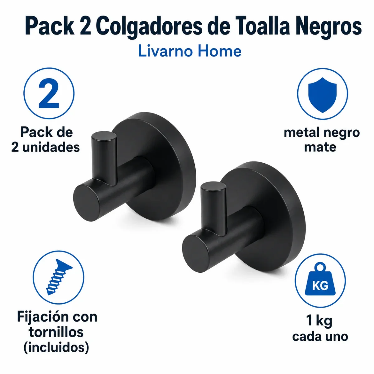 Pack 2 Colgadores de Toalla Negros - Livarno Home - Imagen 3