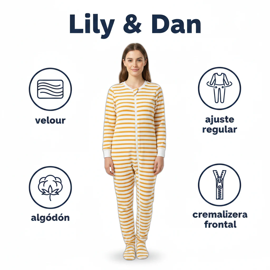 Lily & Dan Pijama de bebé de velour de rayas amarillas y blancas - Imagen 3