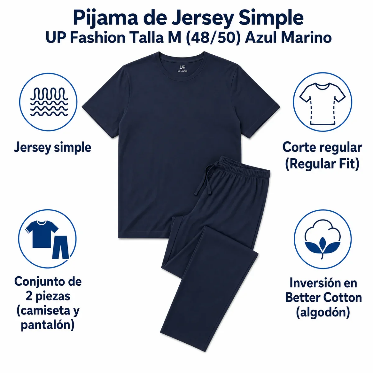 Pijama de Jersey Simple UP Fashion Talla M (48/50) Azul Marino - Imagen 3