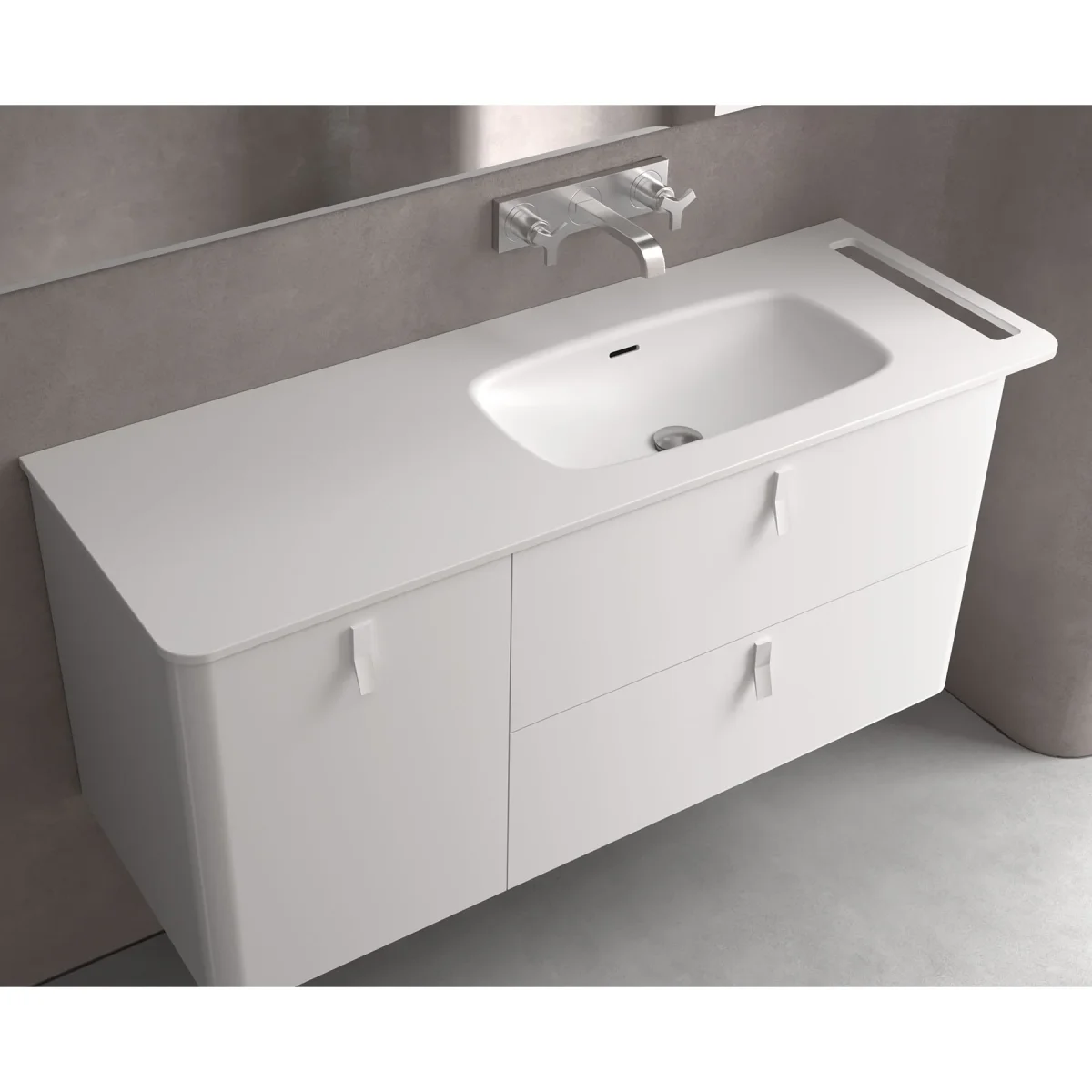 Lavabo UNIIQ 90/120 cm | Solid Surface Blanco | Toallero Opcional | Lavabo Izquierda/Derecha - Imagen 3