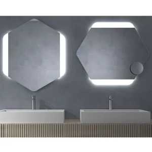 Espejo De Baño Hexagonal TURKS 80x70 cm | Colocación Reversible | Luz Led 3 Tonos | Ip44 | Eficiencia A++ | EUROBATH
