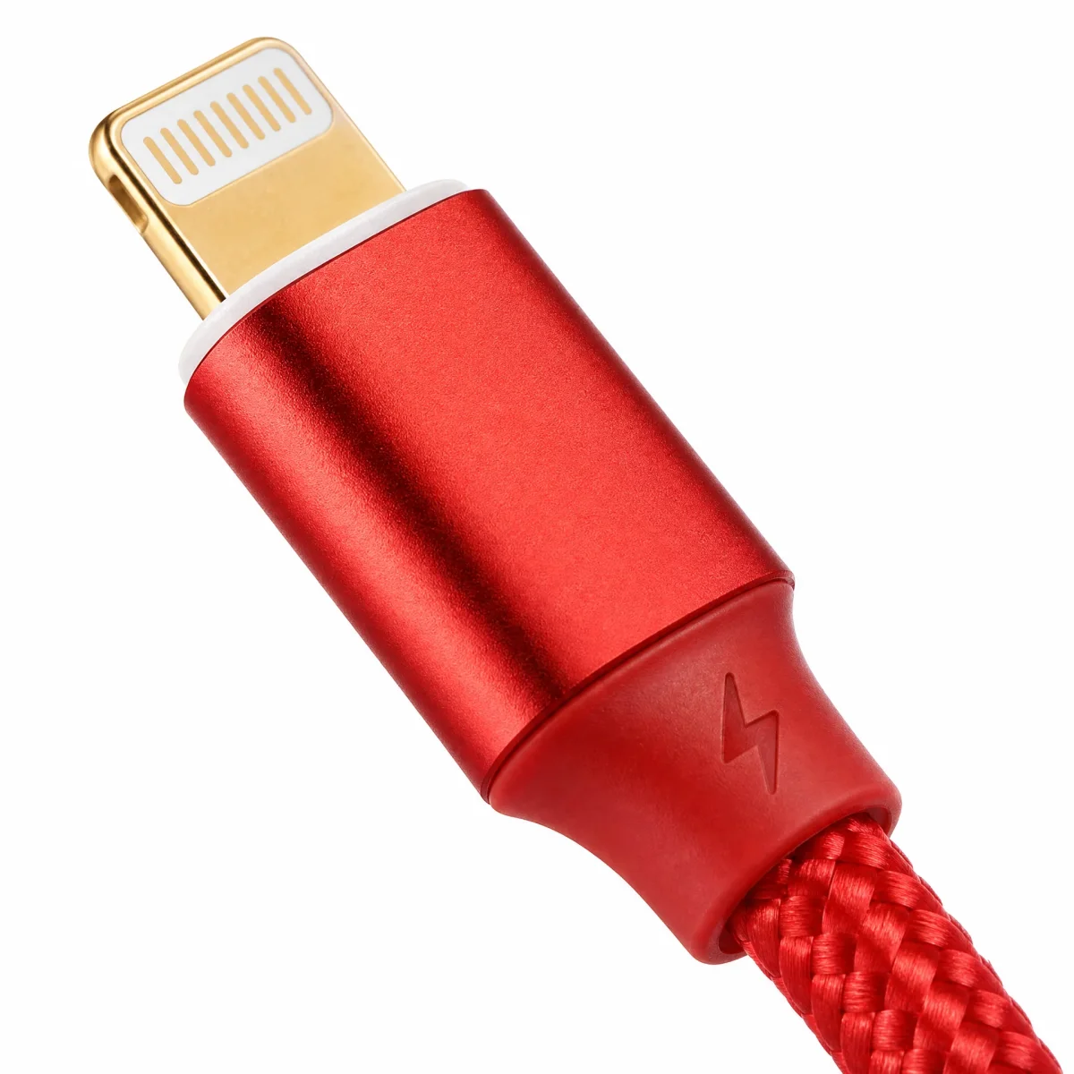 Cable Lightning Trenzado Rojo para iPhone iPad iPod — Nylon, Carga Rápida - Imagen 3